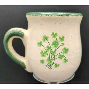 Lucky Shamrock Potbelly Mug Irish Saying Speckled Stoneware
